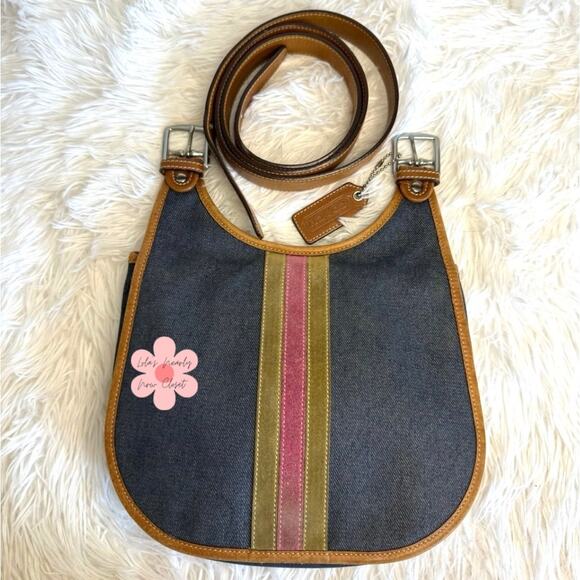 RARE y2k COACH Vintage Denim Suede Striped CrossbodyShoulder Bag